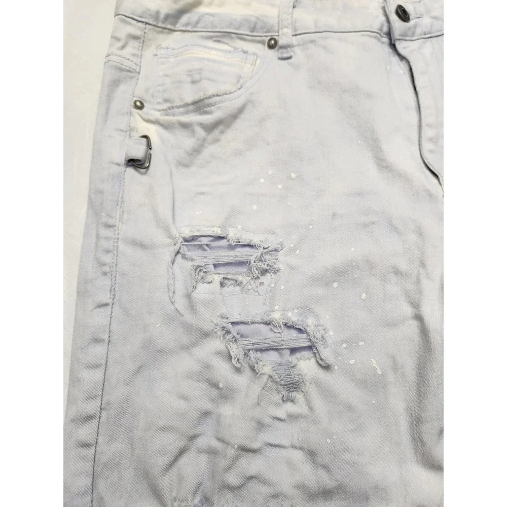 Smoke Rise Jeans Mens 40x32 Blue Light Wash Distressed Skinny Moto Biker Denim